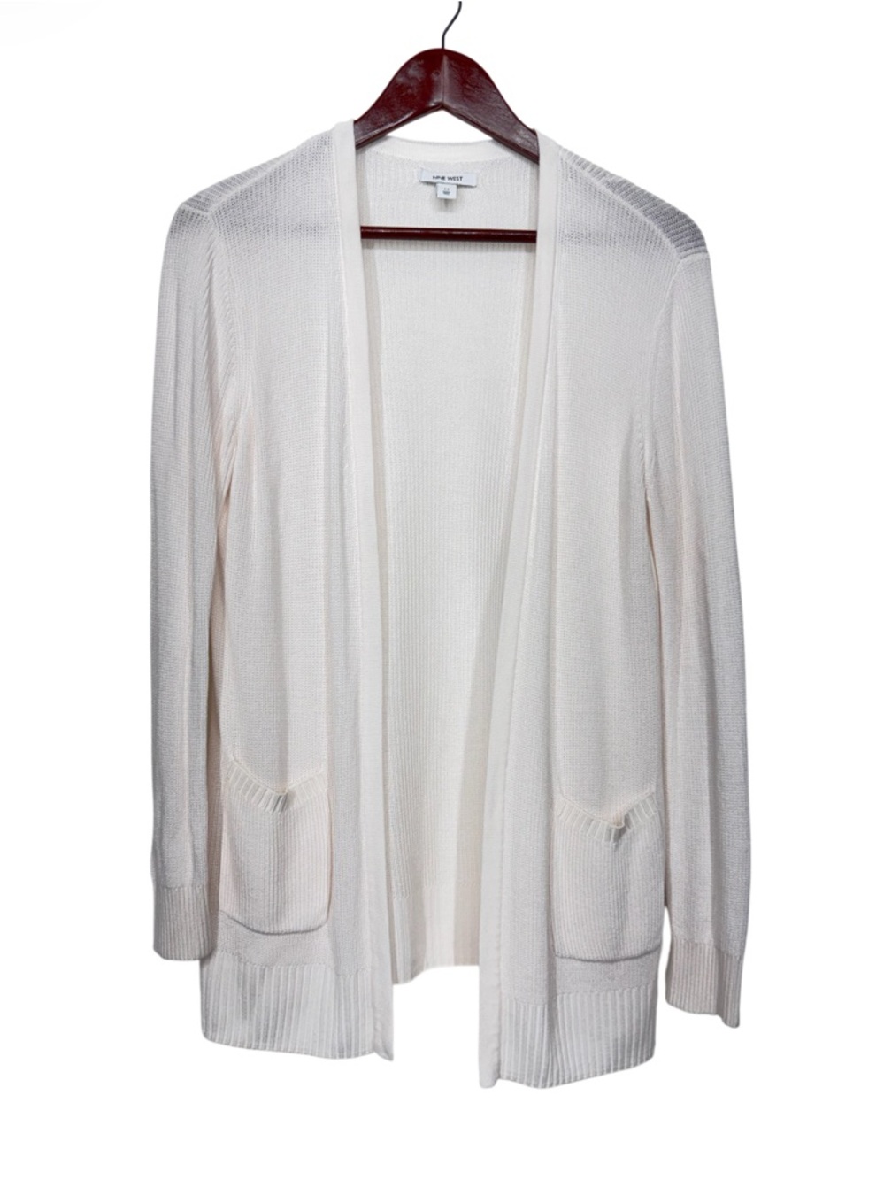 Nine West Solid Ivory Open Front Lightweight Knit Sheer Cardigan Size Medium